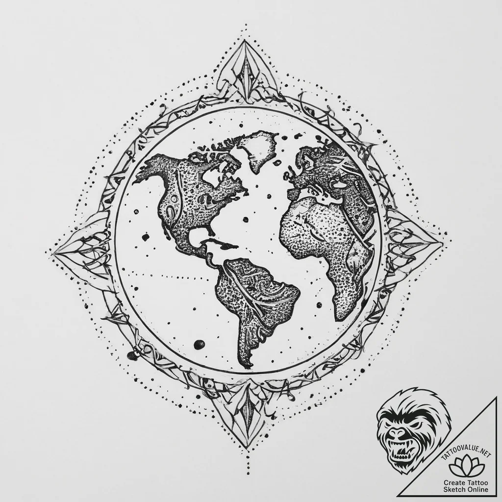 Tattoo sketch earth symbol, tattoo flash shee... - tattoo sketch (№1760613218_0, 16.10.2025 11:13) — tattoovalue.net