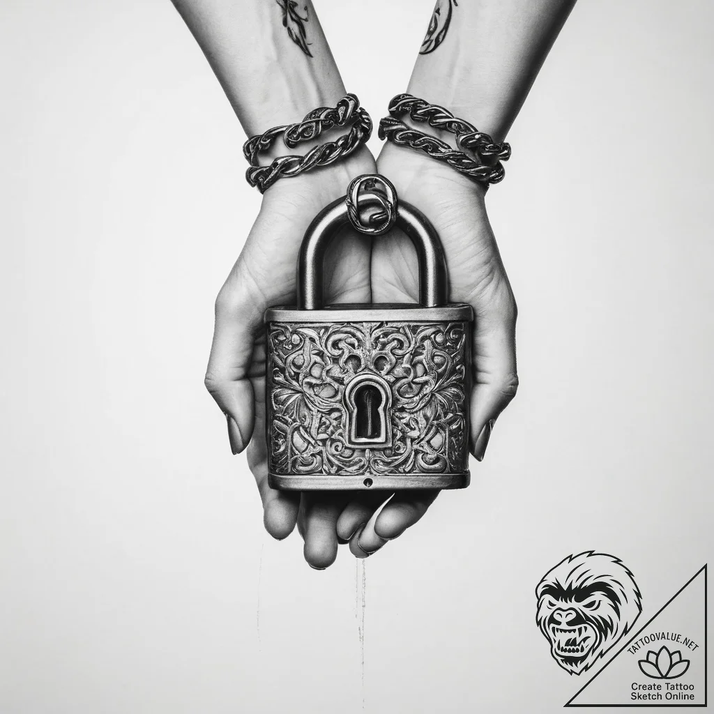 Tattoo hands with a lock - tattoo sketch (№1760614732_0, 16.10.2025 11:38) — tattoovalue.net