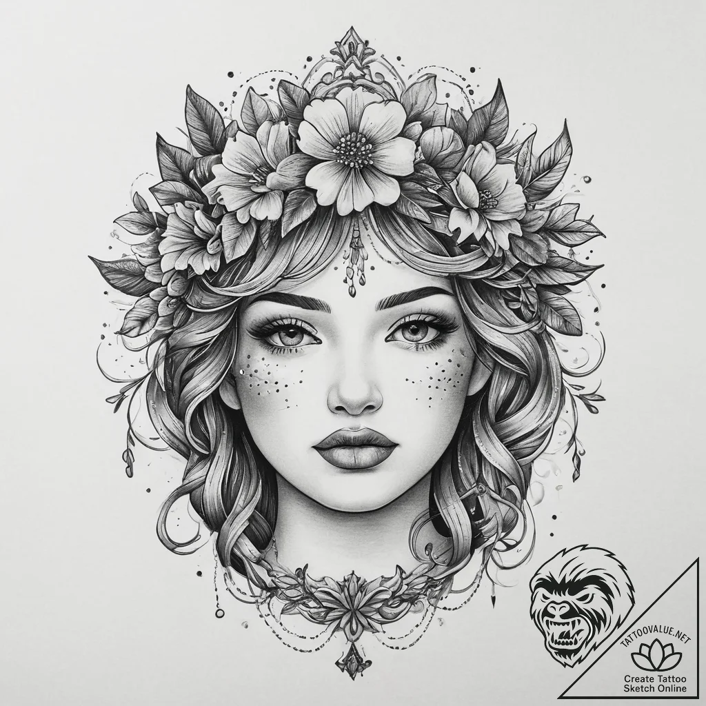 Tattoo sketch flower crown tattoo, concept ar... - tattoo sketch (№1760615387_0, 16.10.2025 11:49) — tattoovalue.net