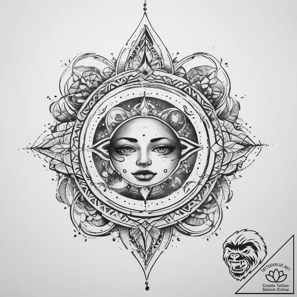 Tattoo sketch cosmic origin - tattoo sketch (№1760615819_0, 16.10.2025 11:56) — tattoovalue.net
