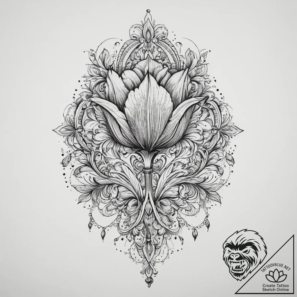 Tattoo sketch tulip, ink illustration for tat... - tattoo sketch (№1760616466_0, 16.10.2025 12:07) — tattoovalue.net