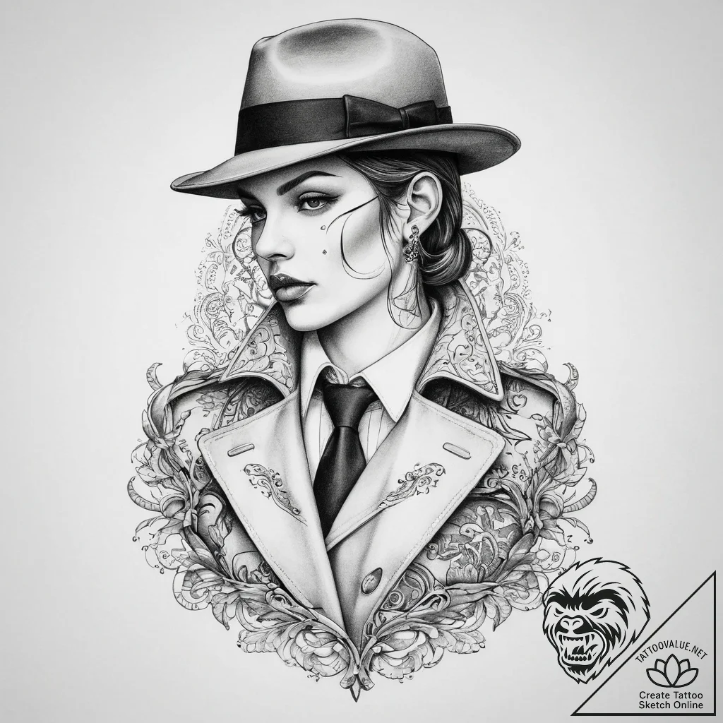 Tattoo sketch detective trench coat and hat,... - tattoo sketch (№1760617547_0, 16.10.2025 12:25) — tattoovalue.net