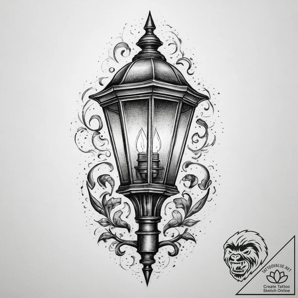 Tattoo sketch street light with a person, tat... - tattoo sketch (№1760619059_0, 16.10.2025 12:50) — tattoovalue.net