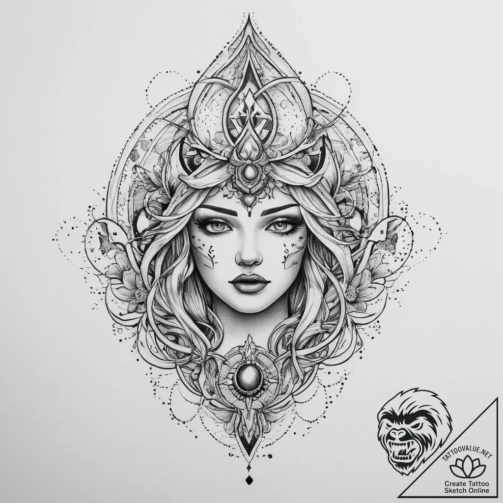 Tattoo sketch cosmic self, ink illustration f... - tattoo sketch (№1760621012_0, 16.10.2025 13:23) — tattoovalue.net