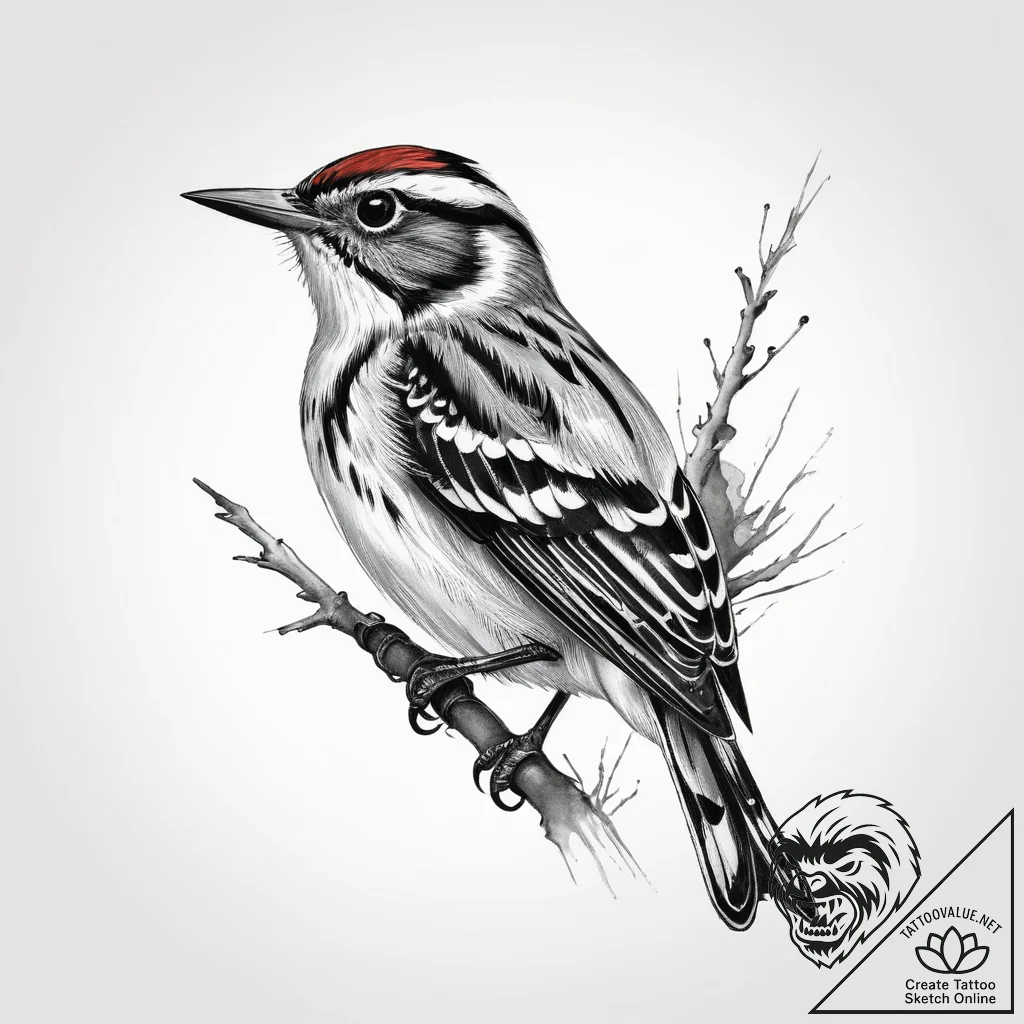 Tattoo sketch black-and-white warbler, tattoo... - tattoo sketch (№1760622308_0, 16.10.2025 13:45) — tattoovalue.net