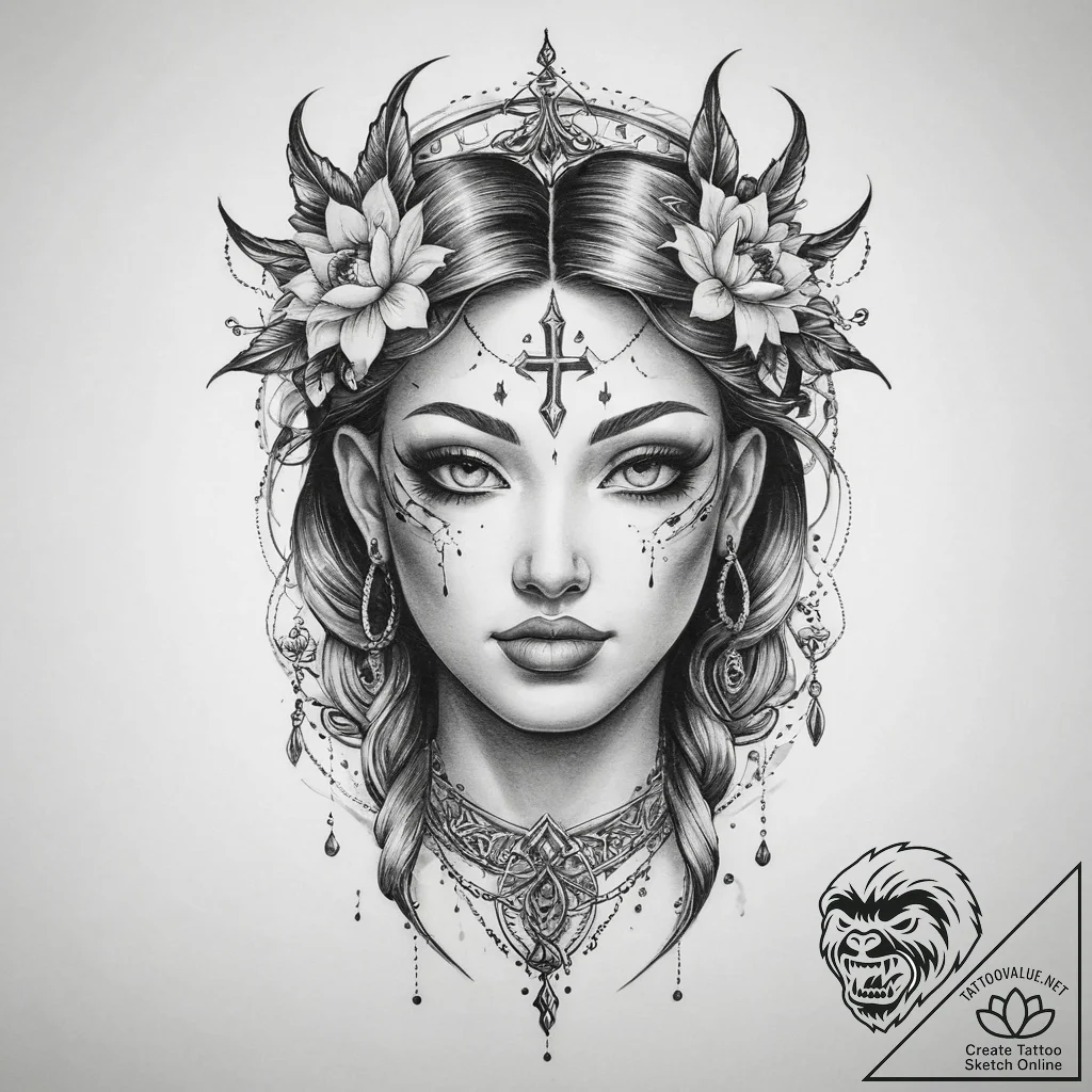 Tattoo sketch blessed character - tattoo sketch (№1760623835_0, 16.10.2025 14:10) — tattoovalue.net