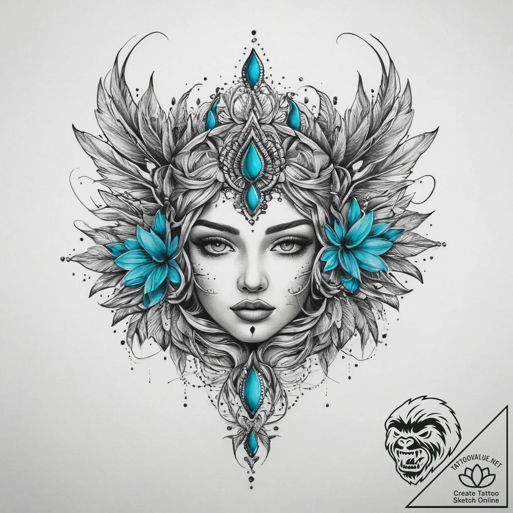 Tattoo sketch turquoise, ink illustration for... - tattoo sketch (№1760625343_0, 16.10.2025 14:35) — tattoovalue.net
