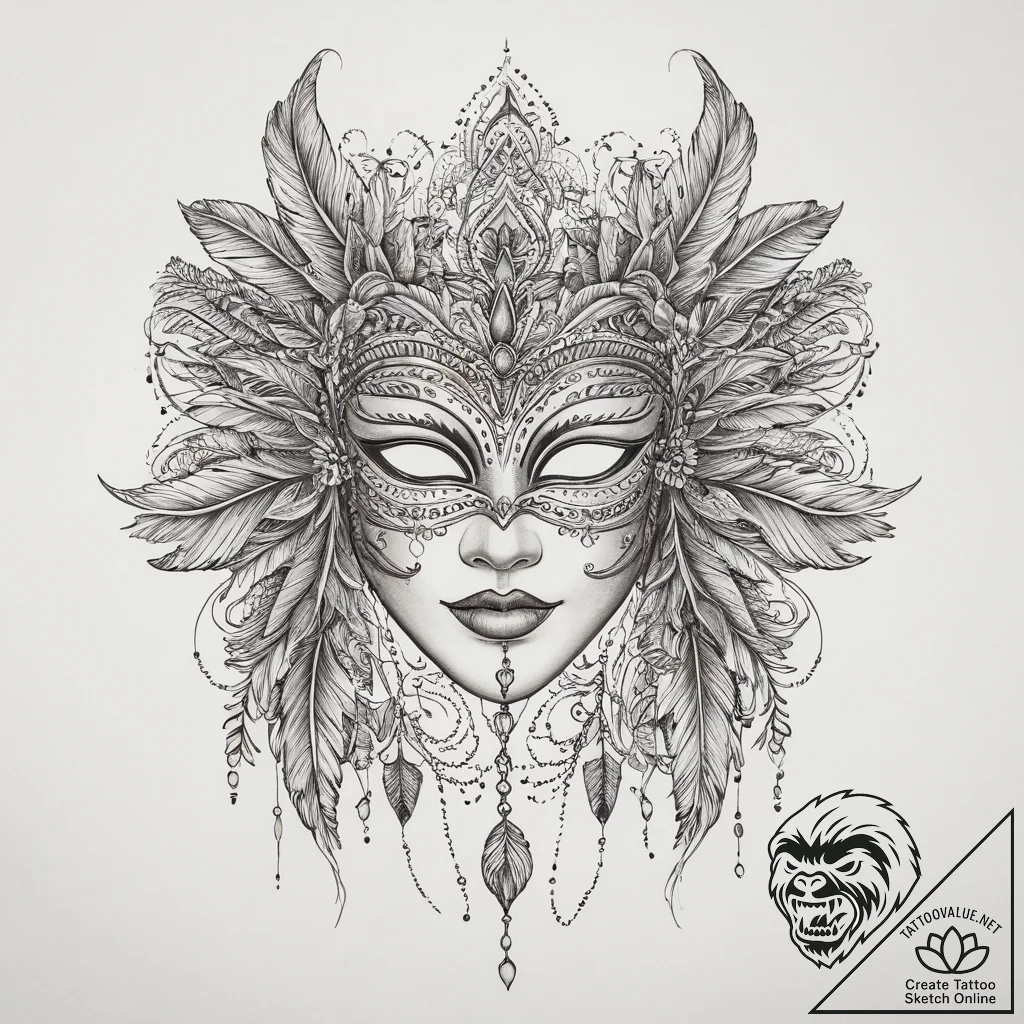 Tattoo sketch feathered mask tattoo, tattoo f... - tattoo sketch (№1760627503_0, 16.10.2025 15:11) — tattoovalue.net