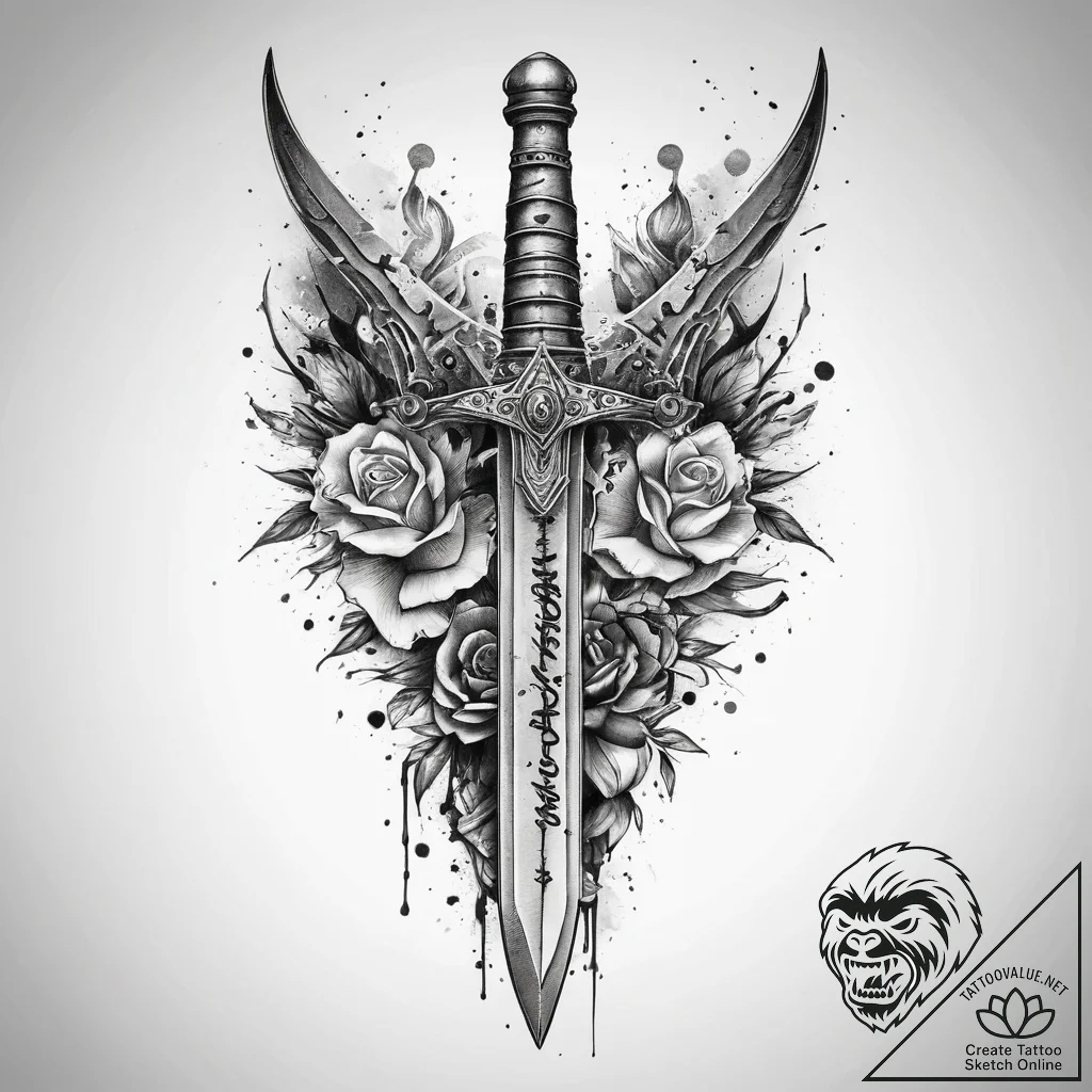 Tattoo sketch trash polka кинжал и шрифт - tattoo sketch (№1760627734_0, 16.10.2025 15:15) — tattoovalue.net