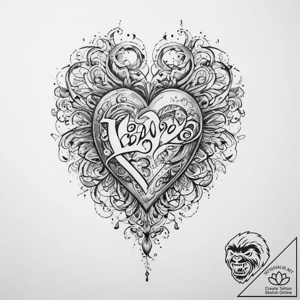 Tattoo sketch узор в виде сердца с надписью - tattoo sketch (№1760627950_0, 16.10.2025 15:19) — tattoovalue.net