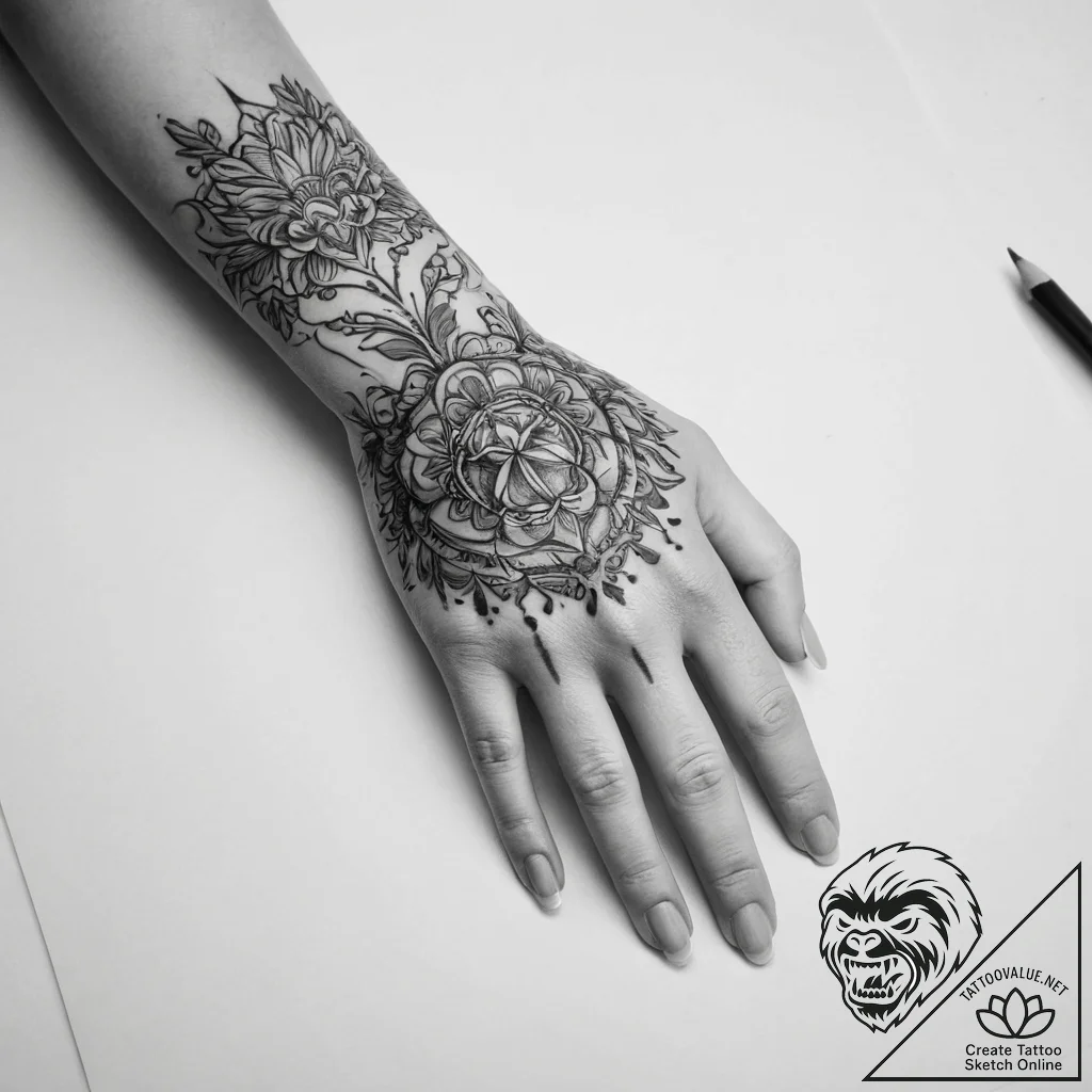 Tattoo sketch hands with a pencil - tattoo sketch (№1760629245_0, 16.10.2025 15:40) — tattoovalue.net
