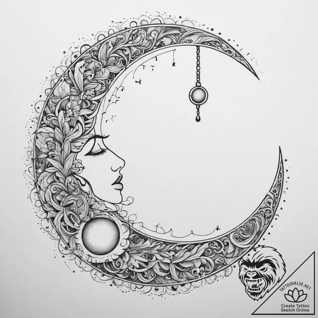Tattoo sketch лайнворк с луной, tattoo drawin... - tattoo sketch (№1760630111_0, 16.10.2025 15:55) — tattoovalue.net