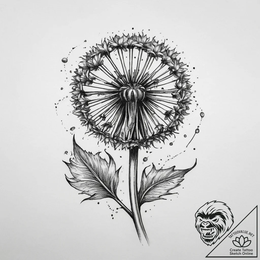 Tattoo sketch dandelion, tattoo drawing outli... - tattoo sketch (№1760631852_0, 16.10.2025 16:24) — tattoovalue.net