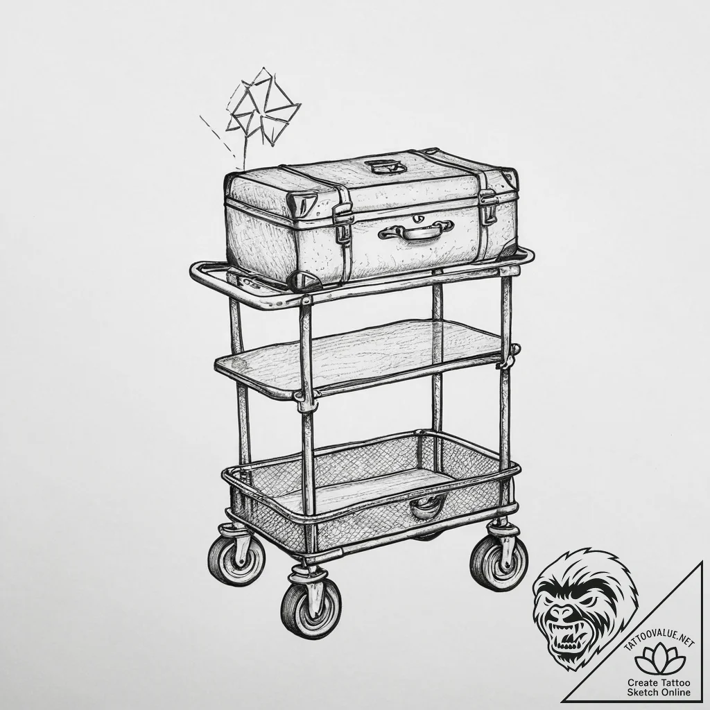 Tattoo sketch stewardess luggage cart, tattoo... - tattoo sketch (№1760633369_0, 16.10.2025 16:49) — tattoovalue.net
