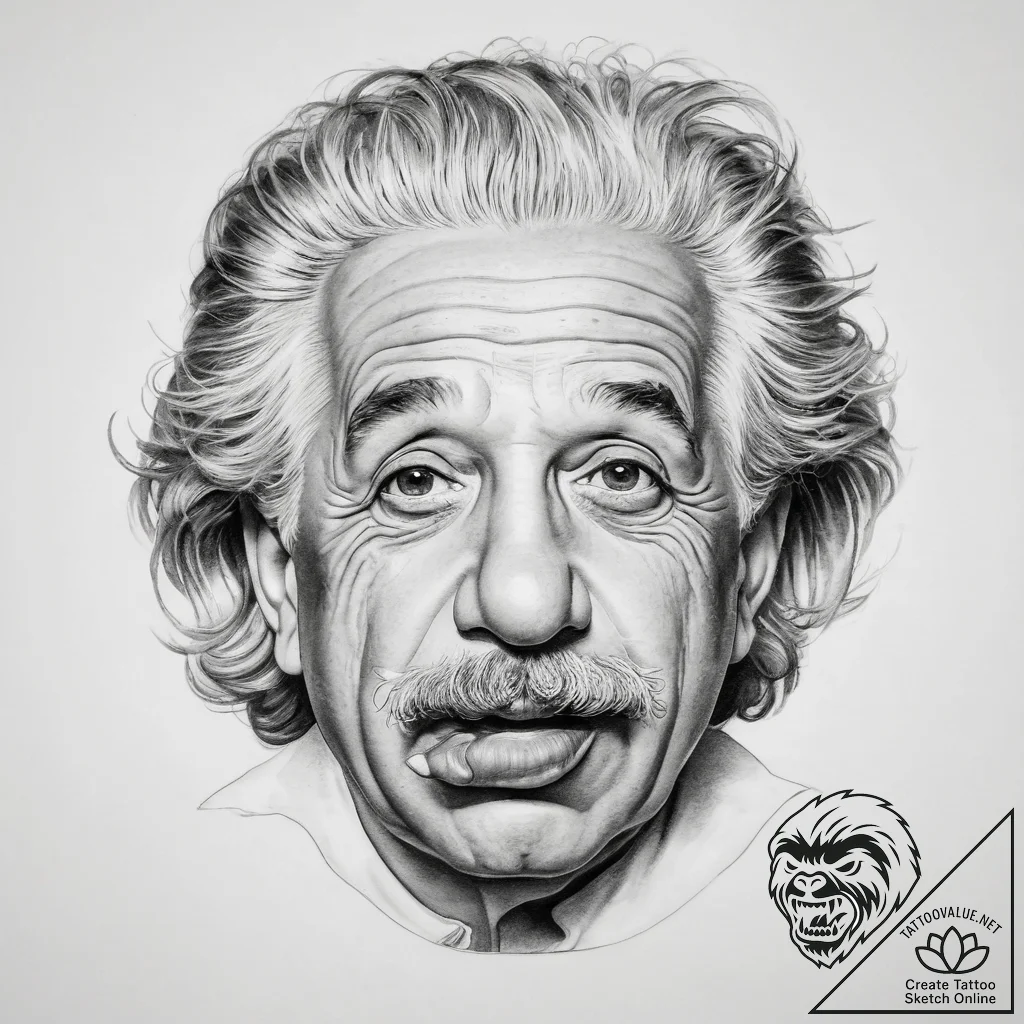 Tattoo sketch albert einstein sticking his to... - tattoo sketch (№1760634239_0, 16.10.2025 17:03) — tattoovalue.net