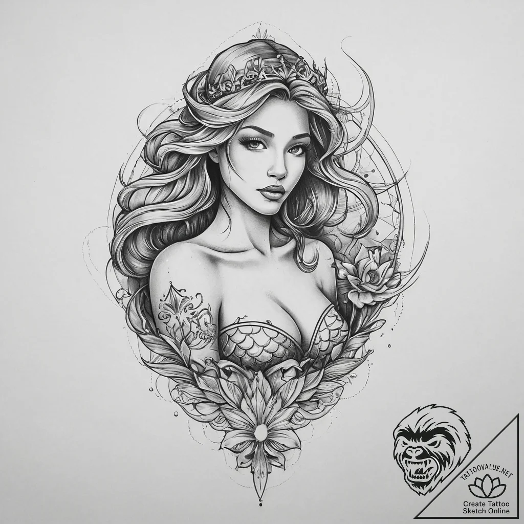 Tattoo sketch mermaid tattoo, tattoo line art... - tattoo sketch (№1760635543_0, 16.10.2025 17:25) — tattoovalue.net