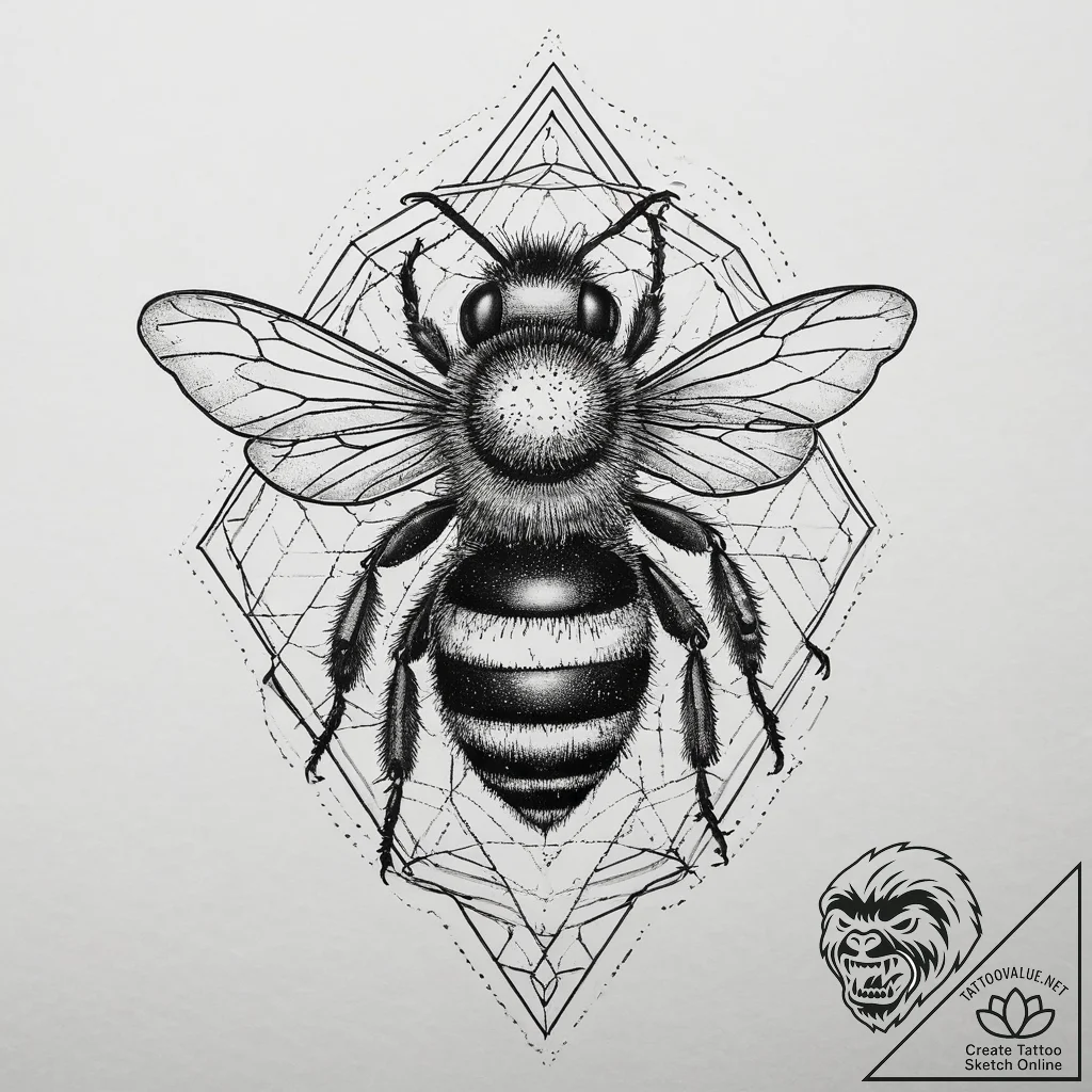 Tattoo sketch honey pot with a bee, concept a... - tattoo sketch (№1760635760_0, 16.10.2025 17:29) — tattoovalue.net