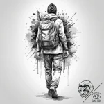 Tattoo sketch hiking a person with a backpack… – tattoo sketch (№1760637918_0, 16.10.2025 18:05) — tattoovalue.net