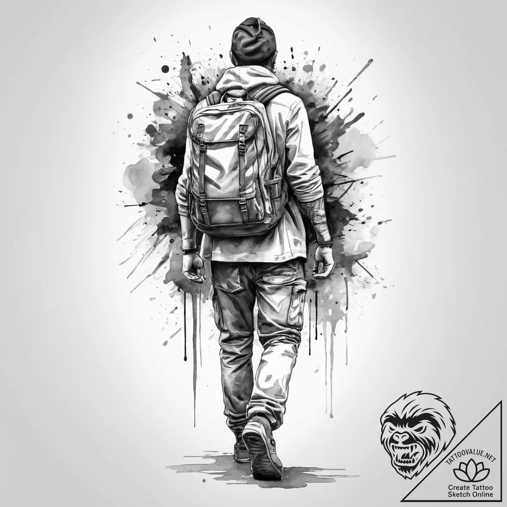 Tattoo sketch hiking a person with a backpack... - tattoo sketch (№1760637918_0, 16.10.2025 18:05) — tattoovalue.net