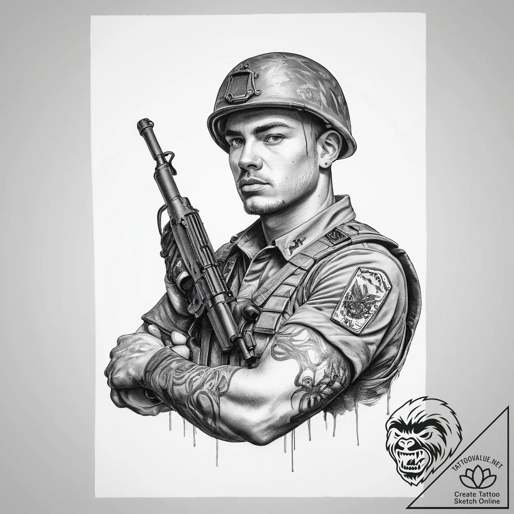 Tattoo sketch soldier with a paper - tattoo sketch (№1760638134_0, 16.10.2025 18:08) — tattoovalue.net