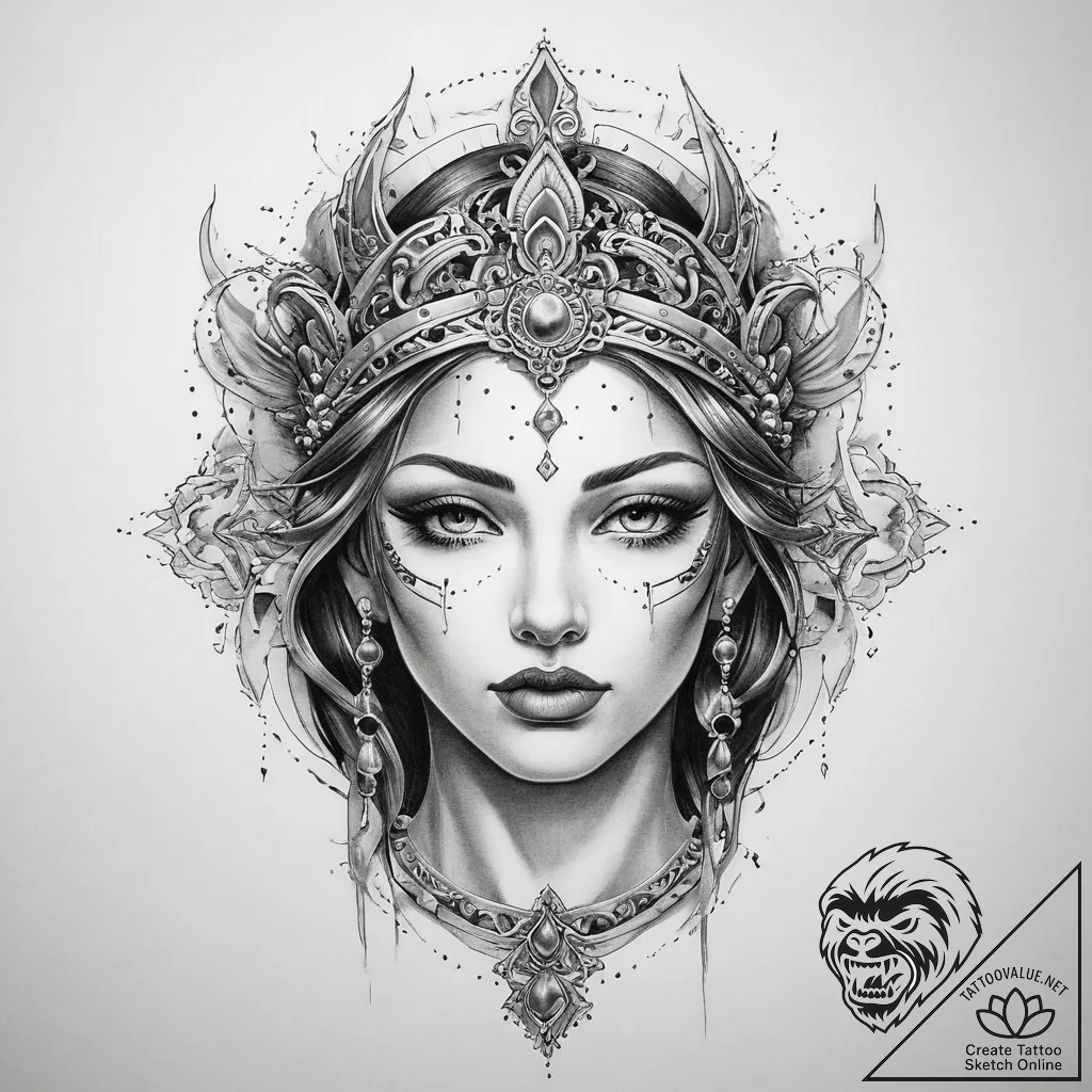 Tattoo sketch divine character - tattoo sketch (№1760638996_0, 16.10.2025 18:23) — tattoovalue.net