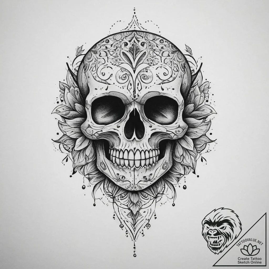 Tattoo sketch череп с узором, tattoo sketch d... - tattoo sketch (№1760641165_0, 16.10.2025 18:59) — tattoovalue.net