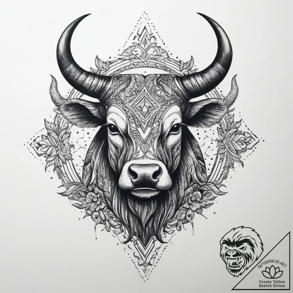 Tattoo sketch uruz rune with a wild bull silh... - tattoo sketch (№1760642676_0, 16.10.2025 19:24) — tattoovalue.net