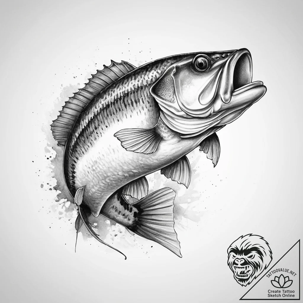 Tattoo sketch largemouth bass - tattoo sketch (№1760643765_0, 16.10.2025 19:42) — tattoovalue.net