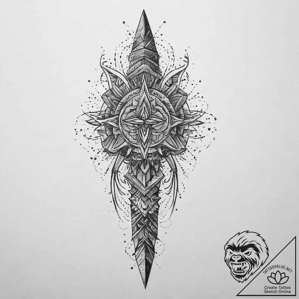 Tattoo sketch knife, tattoo line art, dotwork... - tattoo sketch (№1760645926_0, 16.10.2025 20:18) — tattoovalue.net