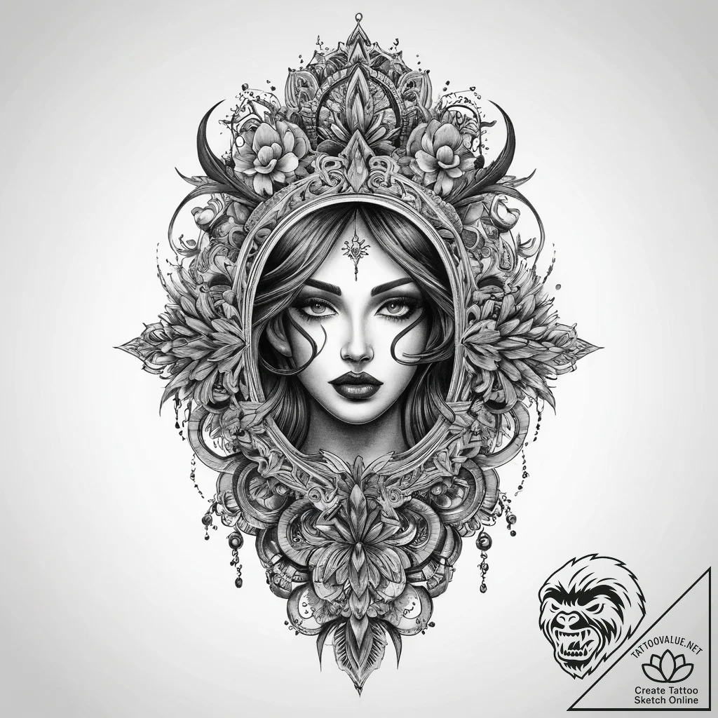 Tattoo sketch mirror, tattoo line art, rough... - tattoo sketch (№1760646142_0, 16.10.2025 20:22) — tattoovalue.net