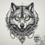 Tattoo sketch wolf and chain, tattoo line art… – tattoo sketch (№1760648314_0, 16.10.2025 20:58) — tattoovalue.net