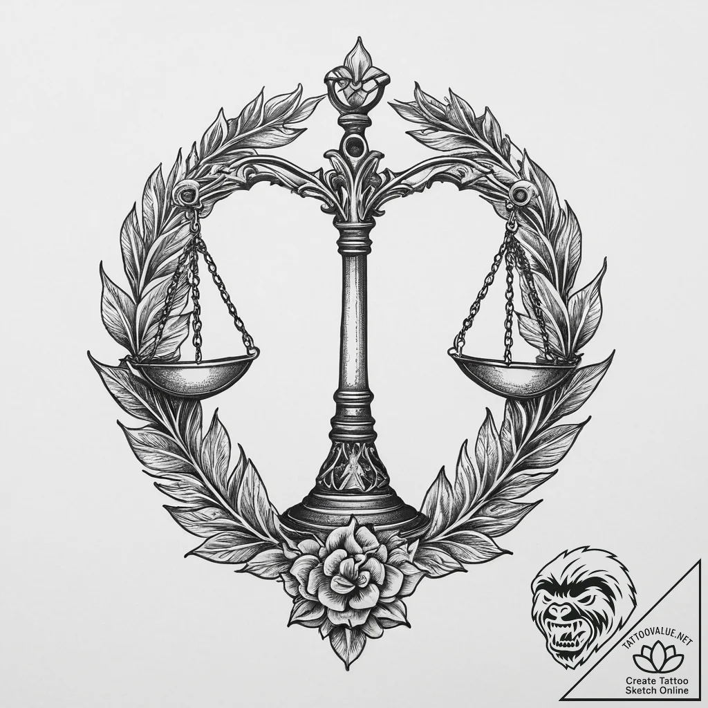 Tattoo sketch lawyer scales of justice, tatto... - tattoo sketch (№1760649395_0, 16.10.2025 21:16) — tattoovalue.net