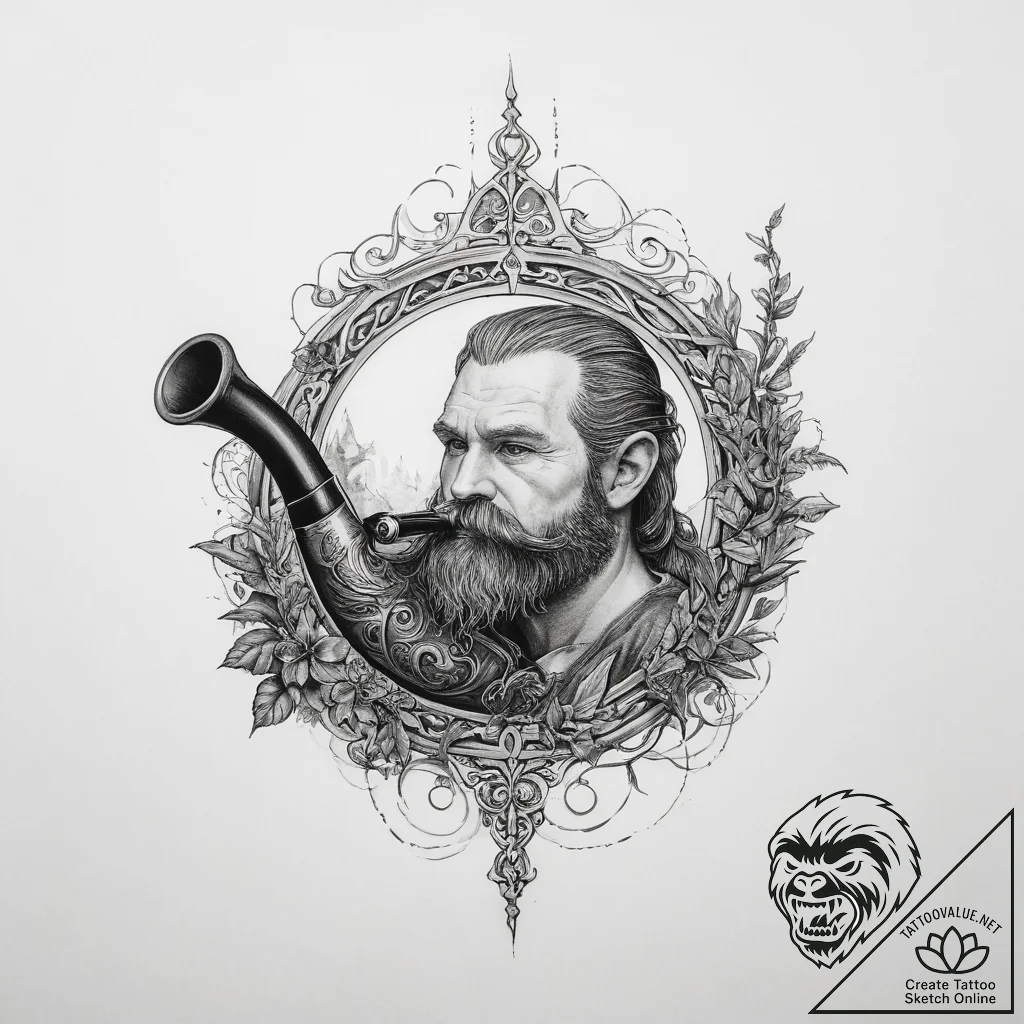 Tattoo sketch hobbit pipe - tattoo sketch (№1760658042_0, 16.10.2025 23:40) — tattoovalue.net