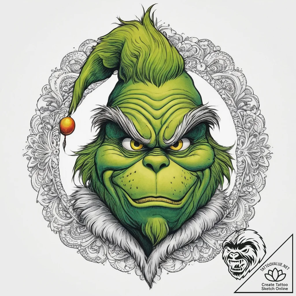 Tattoo sketch the grinch with a fur, tattoo l... - tattoo sketch (№1760659137_0, 16.10.2025 23:58) — tattoovalue.net