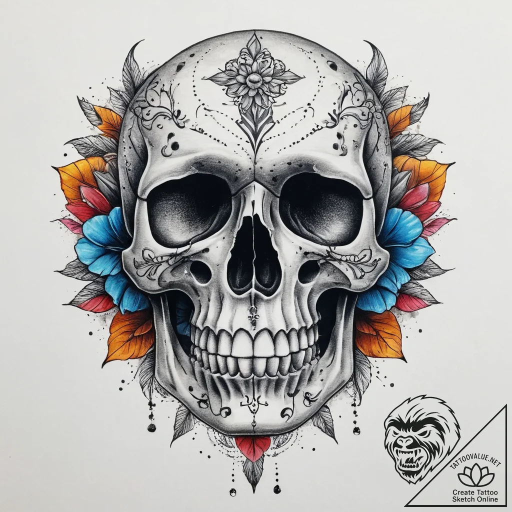 Tattoo sketch череп с узором из точек, tattoo... - tattoo sketch (№1760659785_0, 17.10.2025 00:09) — tattoovalue.net