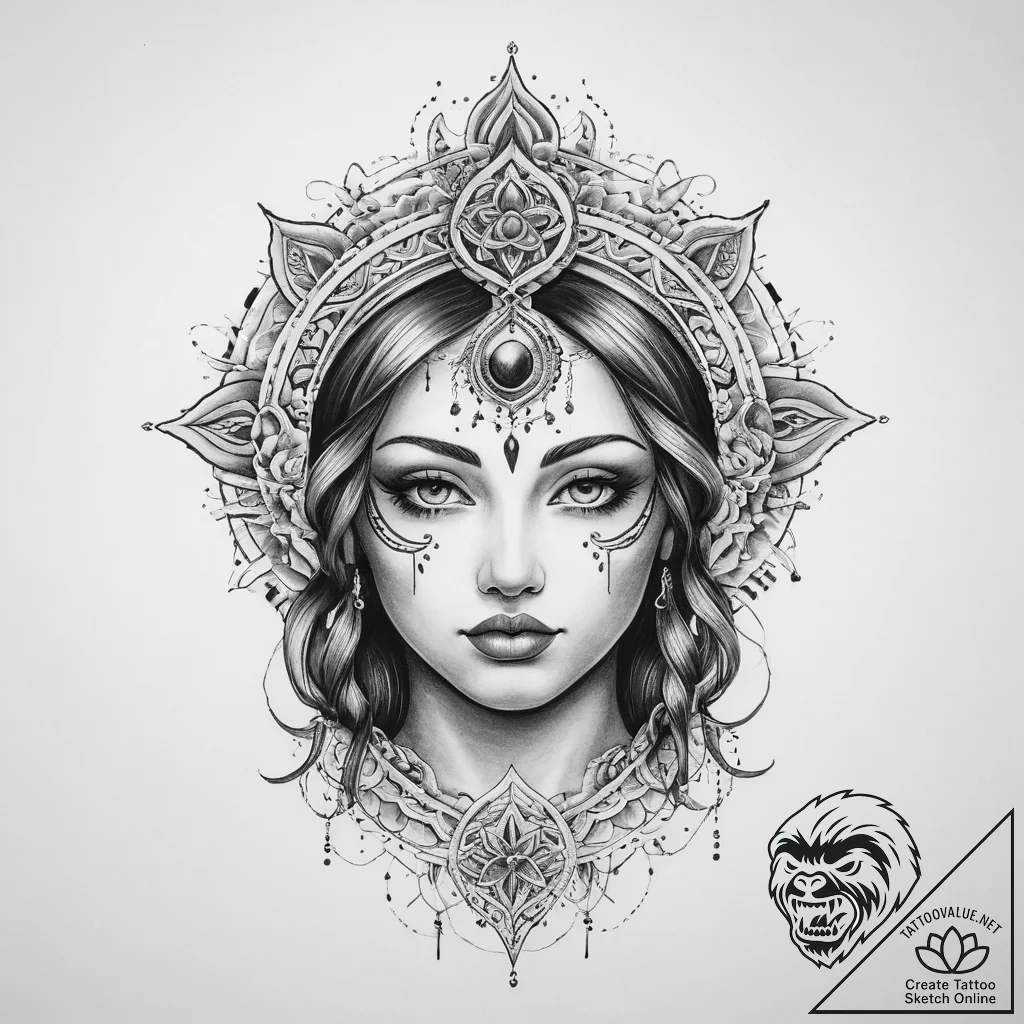 Tattoo sketch spiritual portrayal - tattoo sketch (№1760660870_0, 17.10.2025 00:27) — tattoovalue.net