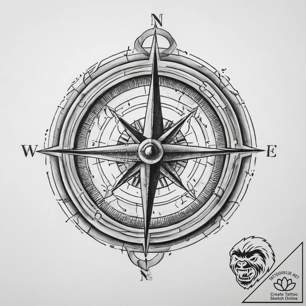 Tattoo sketch компас, ink illustration for ta... - tattoo sketch (№1760661739_0, 17.10.2025 00:42) — tattoovalue.net