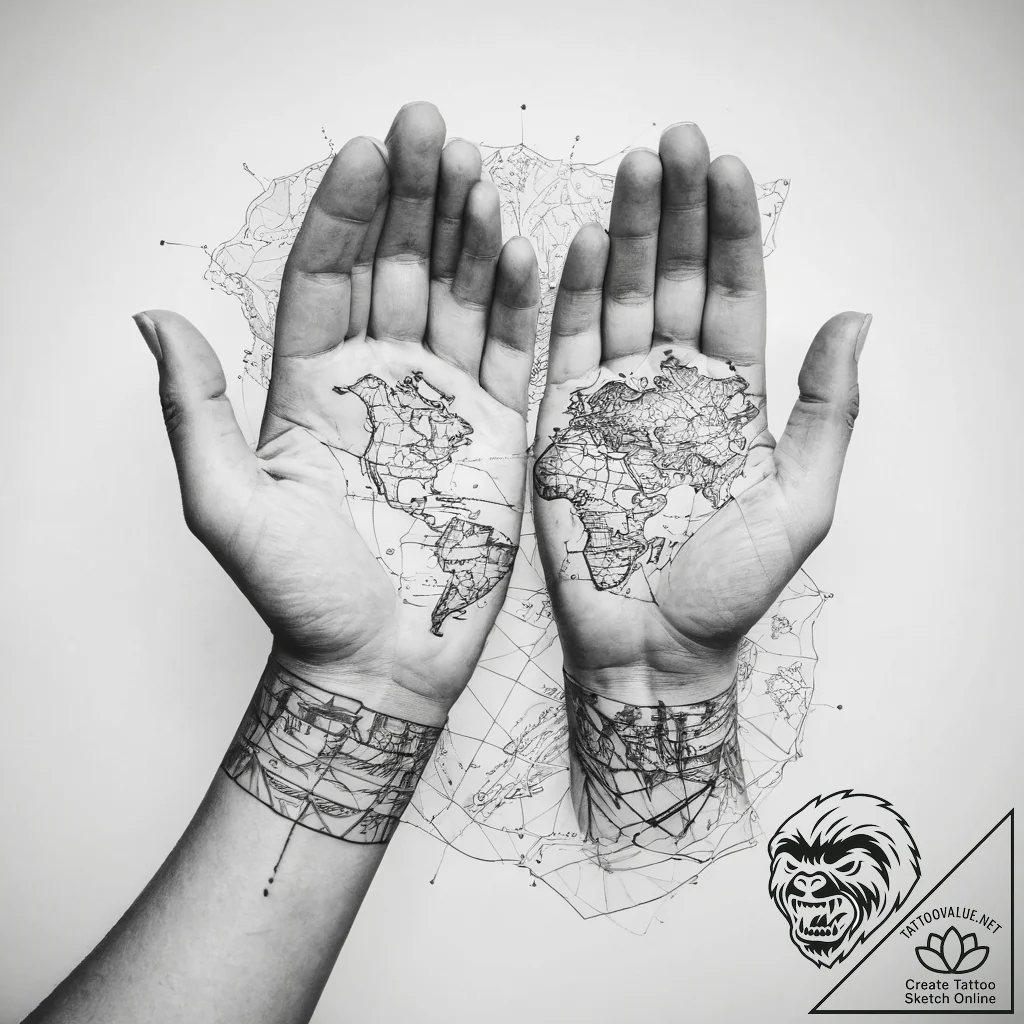 Tattoo sketch hands with a map - tattoo sketch (№1760664142_0, 17.10.2025 01:22) — tattoovalue.net
