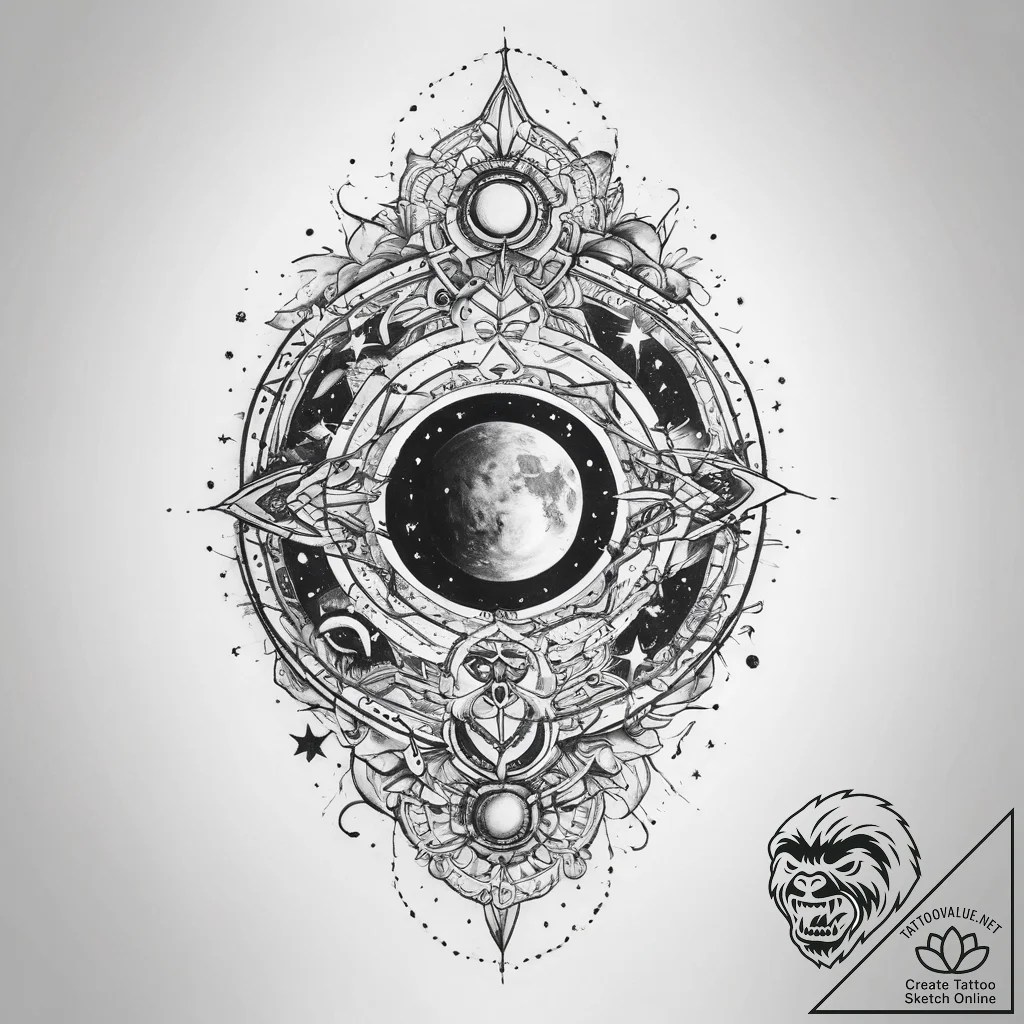 Tattoo sketch cosmic realm - tattoo sketch (№1760664358_0, 17.10.2025 01:25) — tattoovalue.net