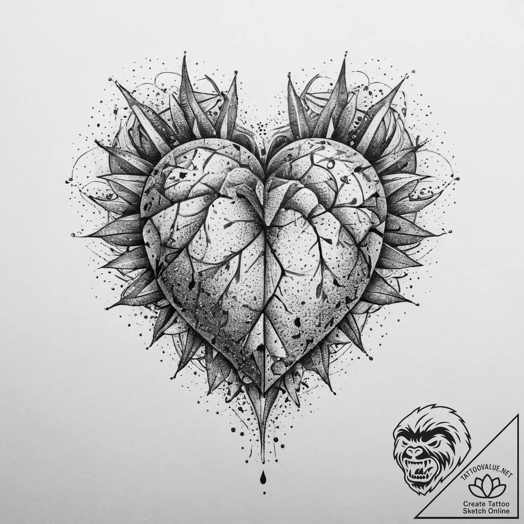 Tattoo sketch fine line of a heart, ink illus... - tattoo sketch (№1760664792_0, 17.10.2025 01:33) — tattoovalue.net