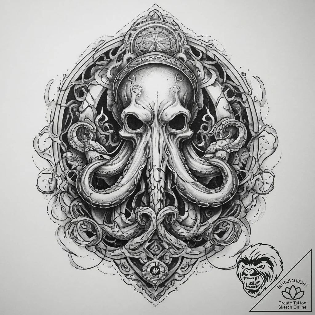 Tattoo sketch kraken, artistic tattoo sketch,... - tattoo sketch (№1760665873_0, 17.10.2025 01:51) — tattoovalue.net