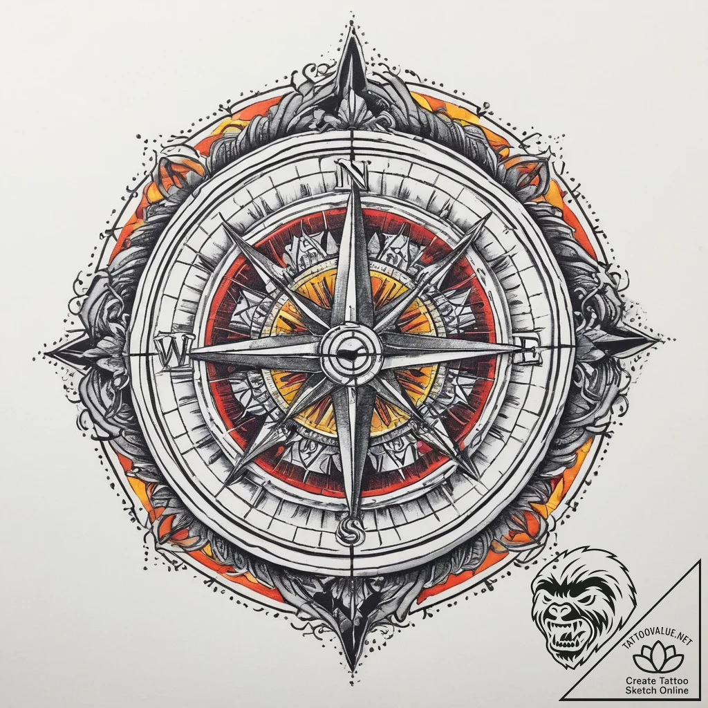 Tattoo sketch compass, tattoo drawing outline... - tattoo sketch (№1760667609_0, 17.10.2025 02:20) — tattoovalue.net