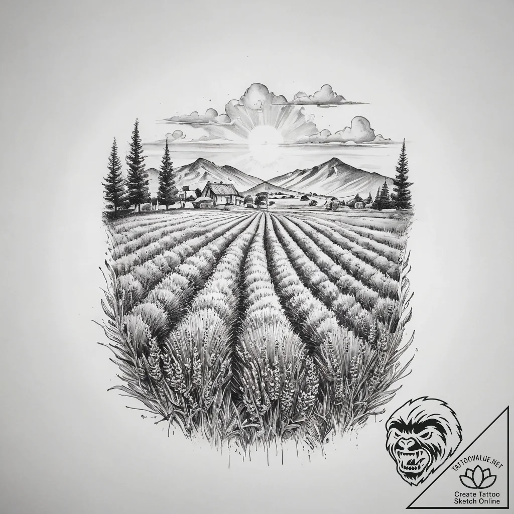 Tattoo sketch lavender field - tattoo sketch (№1760668486_0, 17.10.2025 02:34) — tattoovalue.net