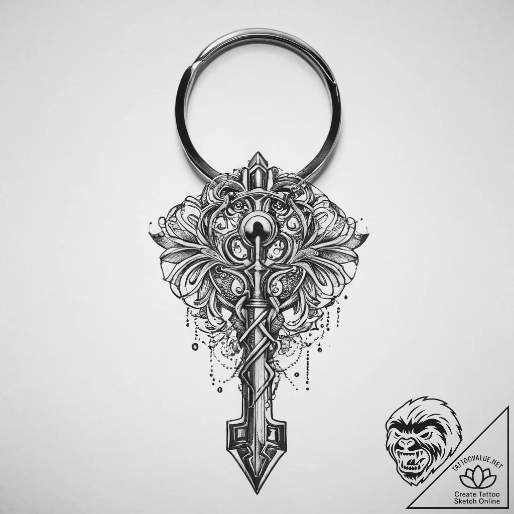 Tattoo sketch keychain with a key, tattoo lin... - tattoo sketch (№1760669137_0, 17.10.2025 02:45) — tattoovalue.net