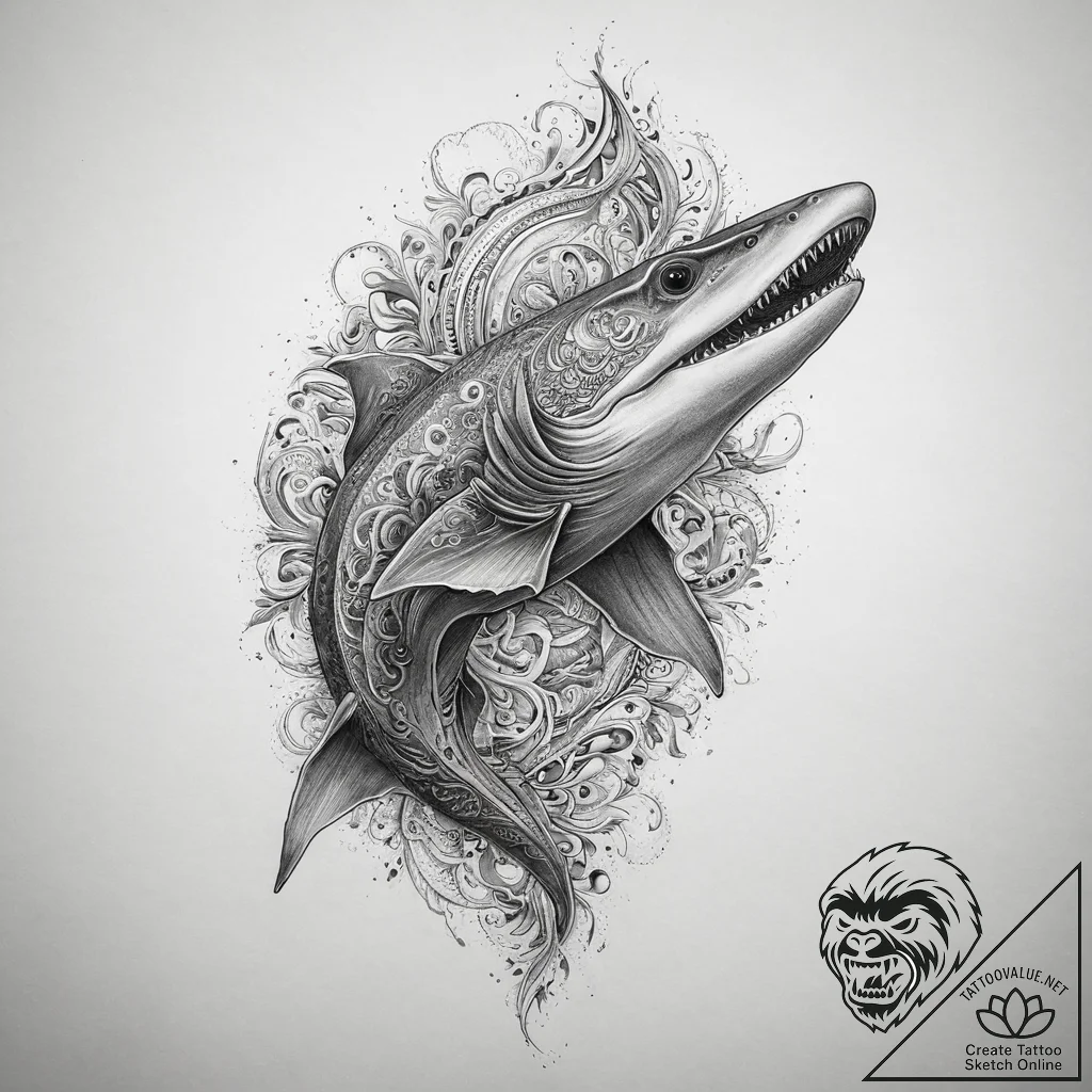 Tattoo sketch frilled shark, tattoo sketch de... - tattoo sketch (№1760669571_0, 17.10.2025 02:52) — tattoovalue.net