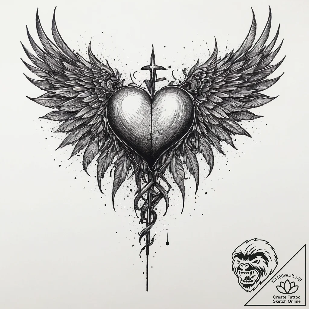 Tattoo sketch сердце с крыльями, tattoo sketc... - tattoo sketch (№1760669788_0, 17.10.2025 02:56) — tattoovalue.net
