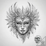 Tattoo sketch feathered mask – tattoo sketch (№1760670656_0, 17.10.2025 03:10) — tattoovalue.net