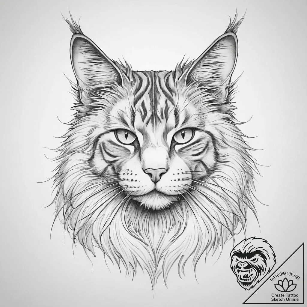 Tattoo sketch maine coon, tattoo drawing outl... - tattoo sketch (№1760671524_0, 17.10.2025 03:25) — tattoovalue.net
