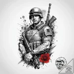 Tattoo sketch soldier with a scroll, ink illu… – tattoo sketch (№1760672402_0, 17.10.2025 03:40) — tattoovalue.net