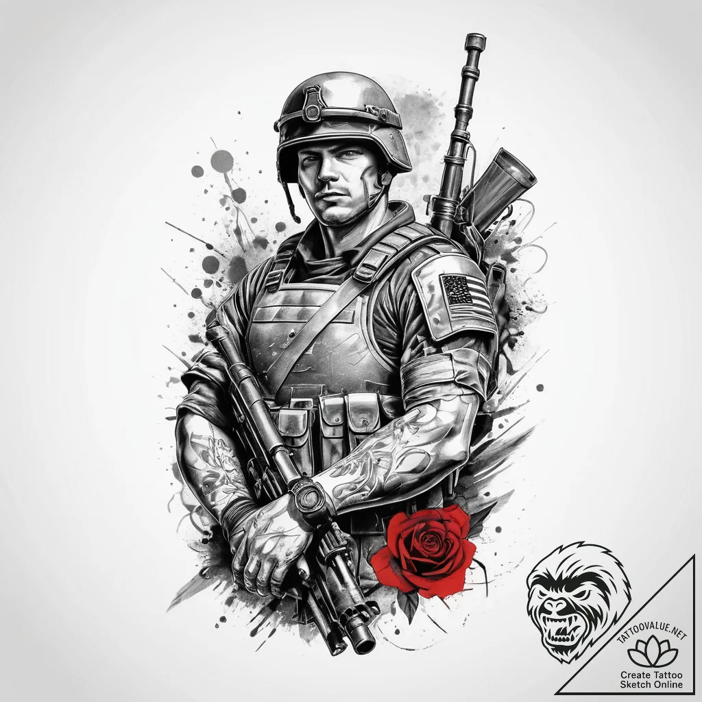Tattoo sketch soldier with a scroll, ink illu... - tattoo sketch (№1760672402_0, 17.10.2025 03:40) — tattoovalue.net